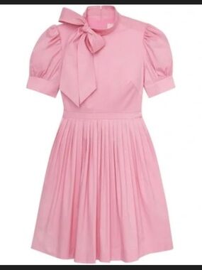 Gal Meets Glam Pink Bow-Neck Puff Sleeve Dress